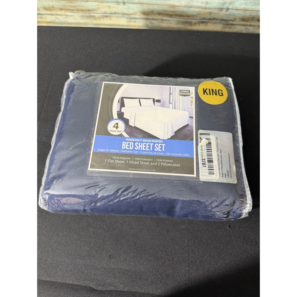 Utopia Bedding Bed Sheet Set King Navy New Brushed Microfiber 4 Piece Set